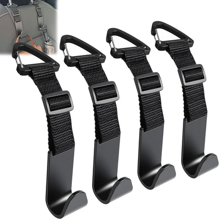 4 Pack Car Headrest Hooks, Adjustable Anti-Drop Seat Organizer, Heavy Duty Black