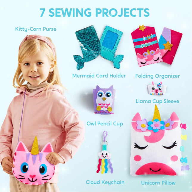 7 Sewing Projects – My First Kids Sewing Kit with Unicorn & Mermaid Pillows for Girls
