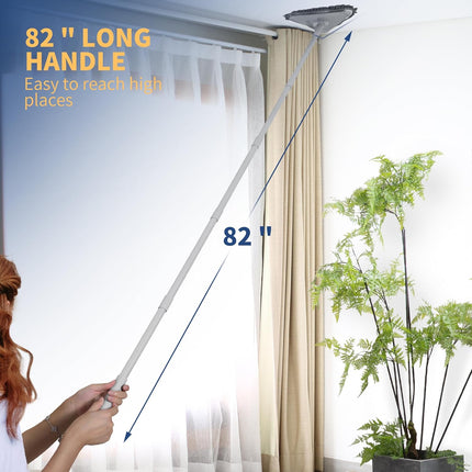 Wall Cleaner Mop – 82” Long Handle, Baseboard Duster, Squeegee & 6 Replacement Pads