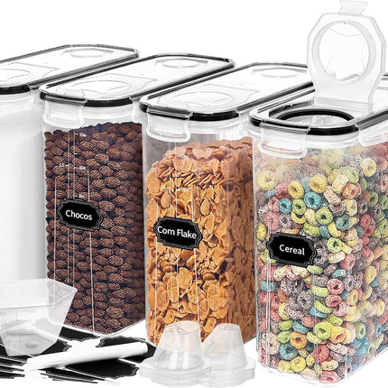 4-Pack 4L Cereal Containers – Airtight Food Storage with Pour Spout & Labels