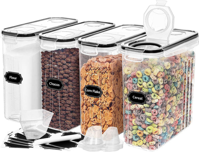 4-Pack 4L Cereal Containers – Airtight Food Storage with Pour Spout & Labels