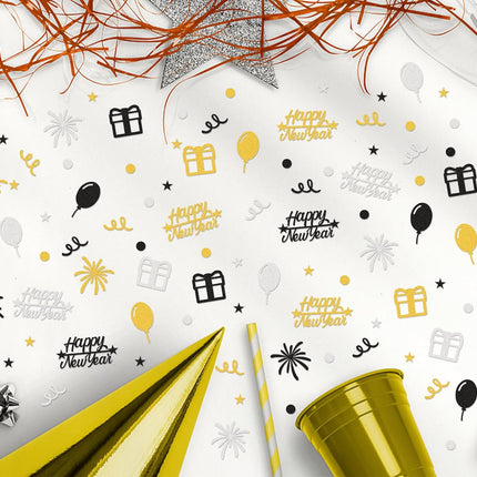 200-Piece New Year Table Confetti – Metallic Gold, Black & Silver Scatter
