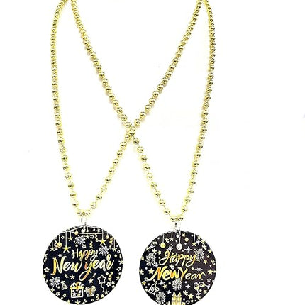 12-Piece New Year Party Bead Necklaces – Medallion Pendant Favors