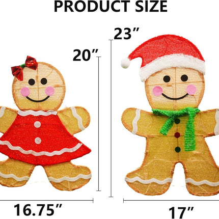 2-Piece Lighted 23" Gingerbread Men – Outdoor Xmas Yard Decorations