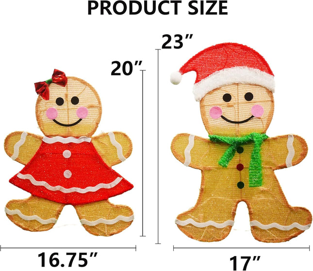 2-Piece Lighted 23" Gingerbread Men – Outdoor Xmas Yard Decorations
