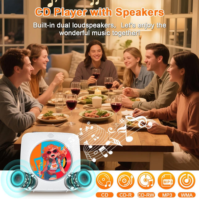 Portable CD Player with Bluetooth, Dual Speakers, Rechargeable 1800mAh