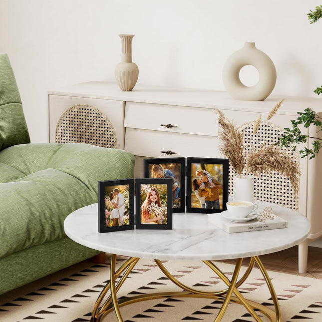 5x7 Double Picture Frame, Black Hinged MDF Photo Frame with Plexiglass, Tabletop Display