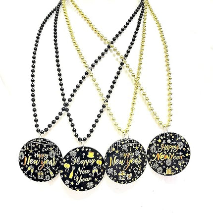 12-Piece New Year Party Bead Necklaces – Medallion Pendant Favors