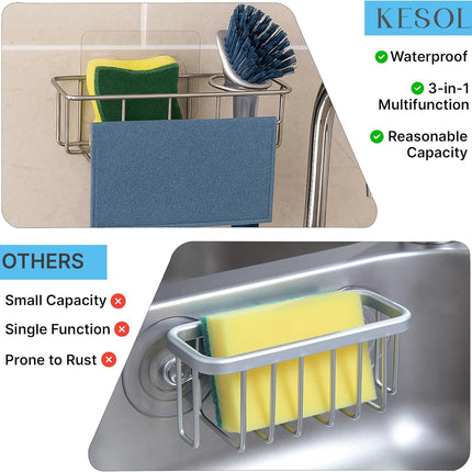304 Stainless Steel Sponge Holder Kitchen Sink Caddy Suction Adhesive