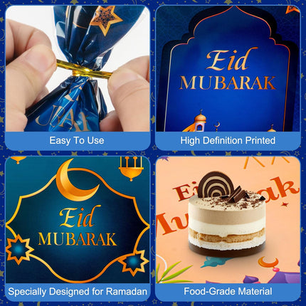 100 Pcs Ramadan Goodie Bags – Eid Mubarak Plastic Cellophane Bags with Twist Ties
