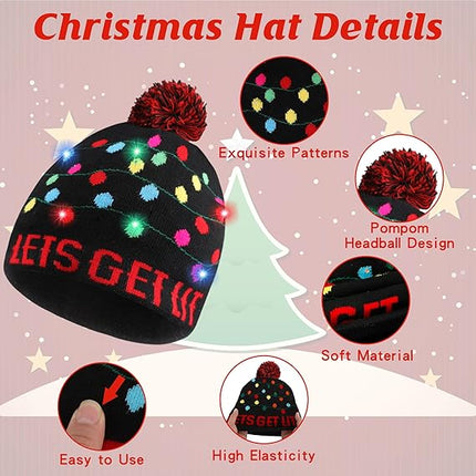 Christmas Knitted Beanie – Light-Up Xmas Hat with 6 Colorful LED Lights