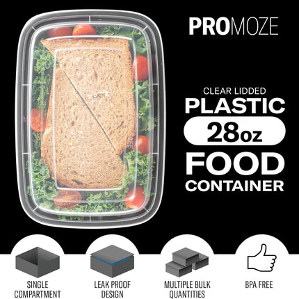 50-Pack Reusable Meal Prep Containers – 28oz, 1-Compartment, BPA-Free