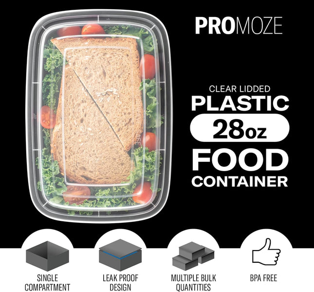 50-Pack Reusable Meal Prep Containers – 28oz, 1-Compartment, BPA-Free
