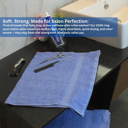 Salon Towel 12-Pack – Soft 100% Cotton, 16x27in, Multipurpose, MID Blue