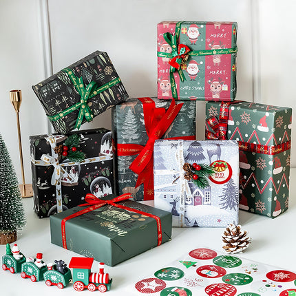 Christmas Gift Wrap Set Navy Blue Green Kraft Paper 20x28 Inch Holiday Wrap