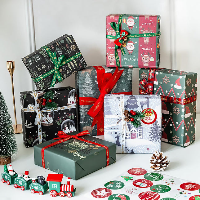 Christmas Gift Wrap Set Navy Blue Green Kraft Paper 20x28 Inch Holiday Wrap