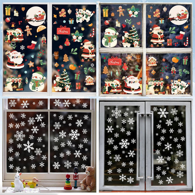 262PCS Christmas Window Clings – Colorful Santa & Snowflake Double-Sided Decals