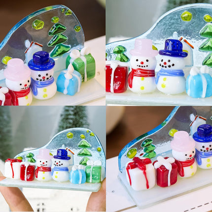 Christmas Snowman Figurine | Handmade Blown Glass Ornament with Gift Box