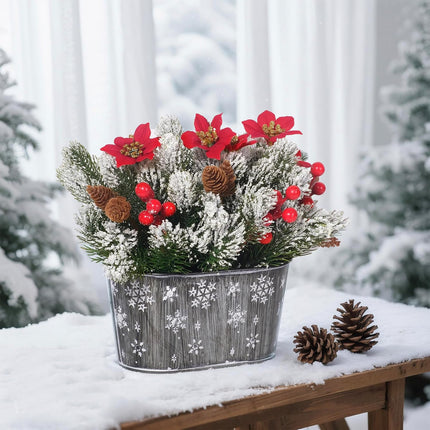 Christmas Centerpiece Decoration – Artificial Norfolk Pine with Poinsettias