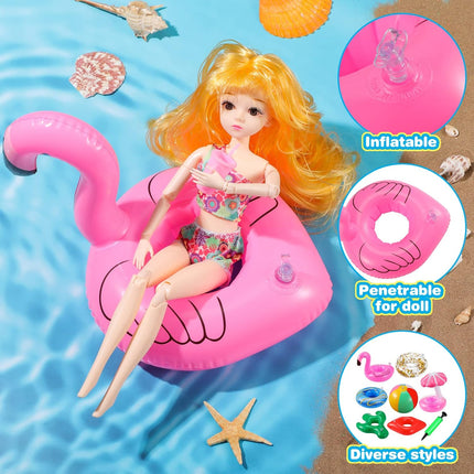 6 Pcs Pool Floaties for 11.5" Girl Dolls – Swim Accessories & Party Ring Coasters