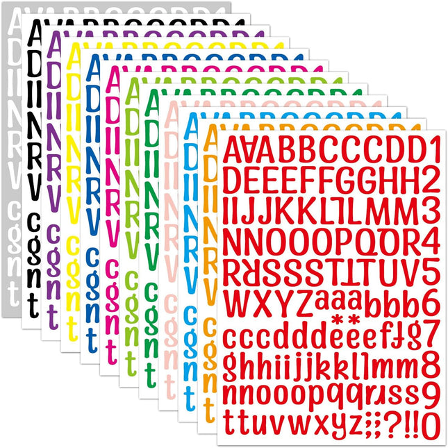 1512 Vinyl Letter and Number Stickers, 12 Sheets Self-Adhesive Alphabet Decals for DIY
