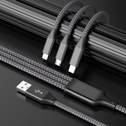 2-Pack 4FT 3-in-1 Charging Cable – USB Type-C, Micro USB & Lightning