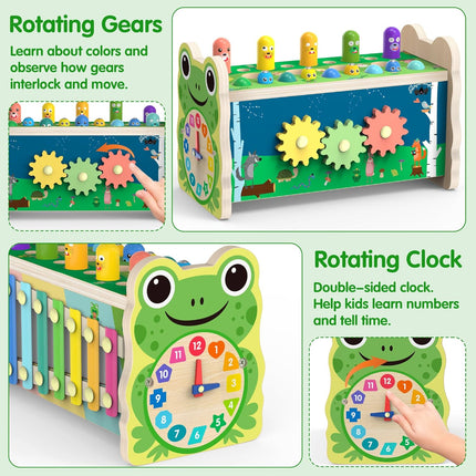 6-in-1 Montessori Wooden Toy – Mole Game, Xylophone & Clock for Ages 1–4
