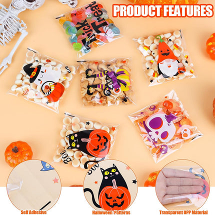 300PCS Halloween Cellophane Treat Bags, Self-Sealing Candy Cookie Goodie Bags