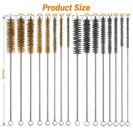 16PCS Tube Cleaning Brushes, 8 Sizes 12in Brass Stainless Steel Pipe Cleaner Set