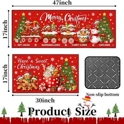 Holiday Kitchen Rug Set – Merry Christmas Gingerbread Mats 17"x47"+17"x30"
