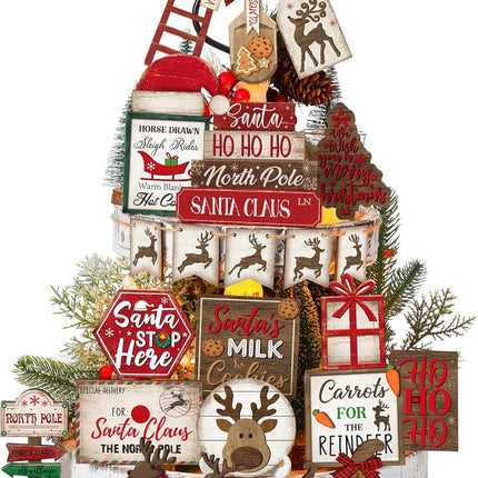 Christmas Tiered Tray Decor Set – 23PCS Snowman, Farmhouse Christmas Signs & Winter Centerpieces