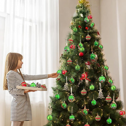 12-Piece 3.15-Inch Christmas Tree Ornaments, Glittering Red & Green Elf and Peppermint Balls
