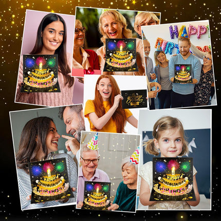 3D Pop-Up Birthday Card for Men, LED Lights, Music, Balloons & Blowable Candle