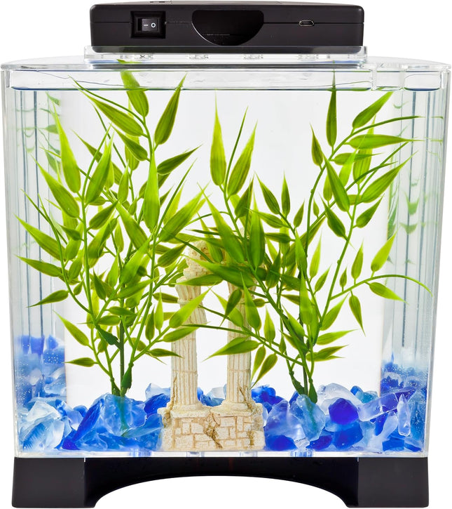 1.1 Gallon Half Moon Fish Tank Kit with LED Light, Acrylic Betta Aquarium for Beginners