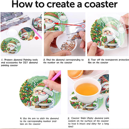 8PCS DIY Christmas Coasters – Diamond Art Santa Pinting Coasters with Holder