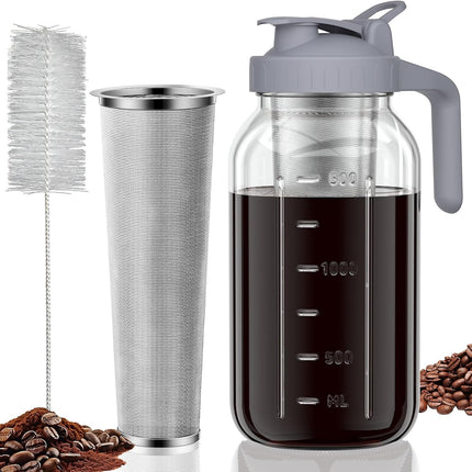 Cold Brew Coffee Maker – 64oz Wide Mouth Mason Jar with Stainless Filter