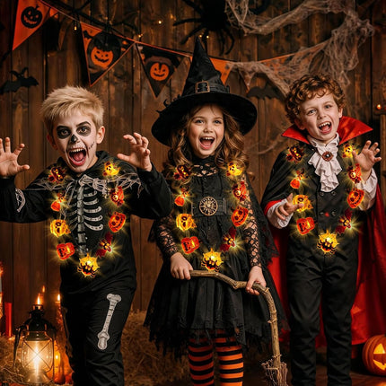 Halloween Light-Up Necklace with 9 LED Bulbs, 3 Flash Modes, Party Accessory