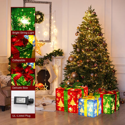 60 LED Lighted Christmas Gift Boxes Set of 3 – Snowflake Tree Present Decorations