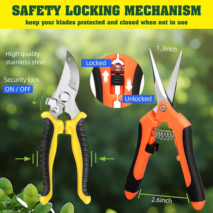 4PCS Garden Pruning Shears – Stainless Steel Clippers & Snips in Yellow, Orange, Green