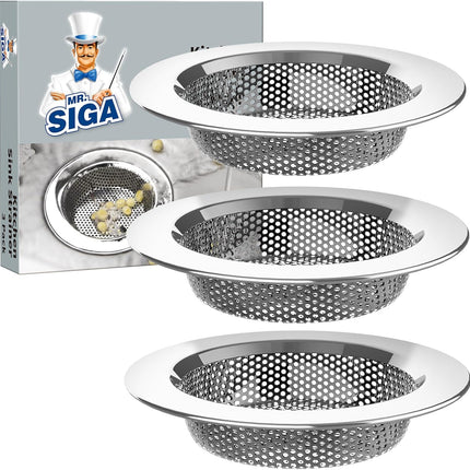 Kitchen Sink Drain Strainer – Stainless Steel, 3 Pack, 4.4” Outer, 3” Inner, Dishwasher Safe