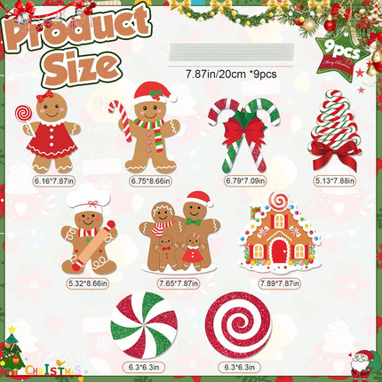 9Pcs Gingerbread Man Christmas Tree Picks – Gingerbread Boy, Girl & Candy Decorations