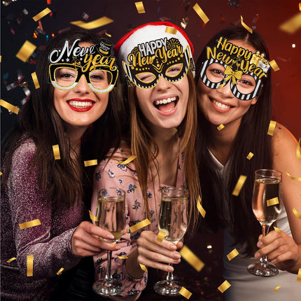 12 PCS New Year 2026 Paper Glasses Funny NYE Party Photo Booth Props