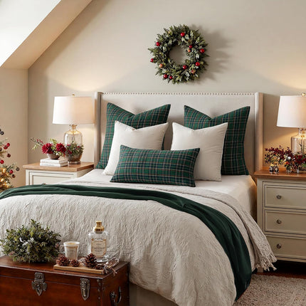 2 Pack Green Scottish Tartan Throw Pillow Covers – Farmhouse Classic 18x18