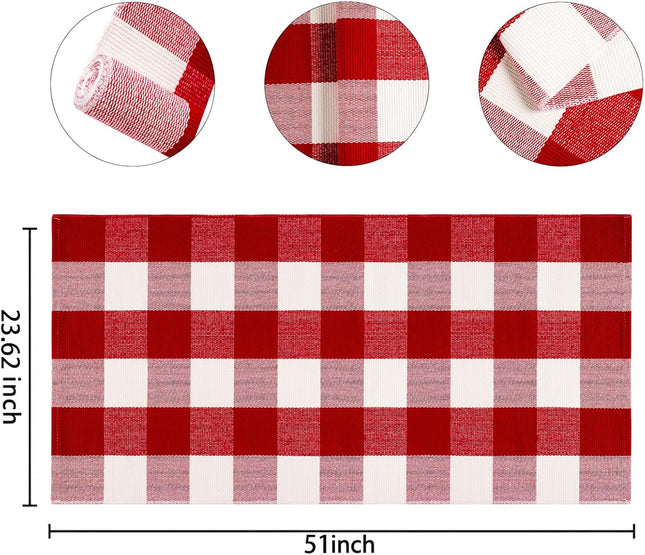 Christmas Entryway Rug – 24"x51" Buffalo Plaid, Machine Washable, Indoor Outdoor