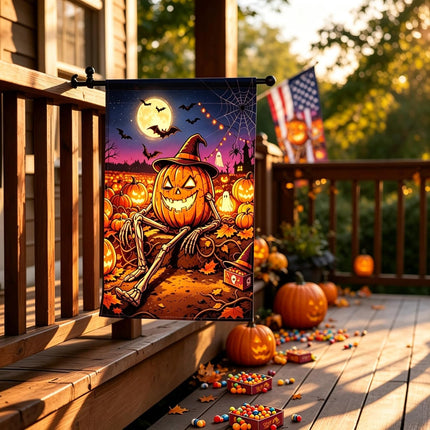 Halloween Pumpkin Skeleton Garden Flag 12x18in, Double-Sided Waterproof Yard Decor
