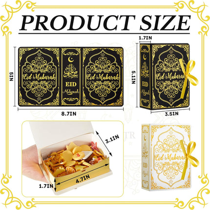 12PCS Ramadan Eid Mubarak Favor Boxes with Golden Ribbon 2 Styles