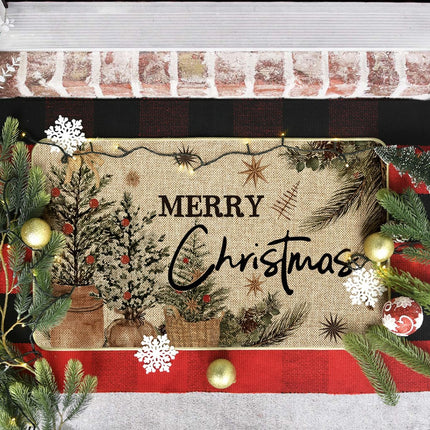 Christmas Doormat with Holly Design Low-Profile 17x29 Inch Floor Mat