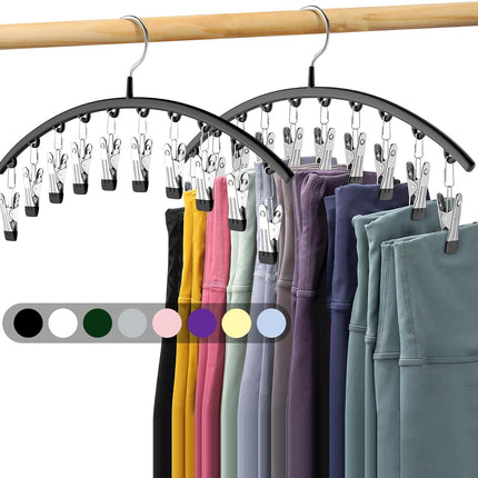 2 Pack Legging Hangers with 10 Clips, Holds 20 Pants, Black