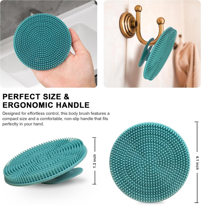 Silicone Body Scrubber – Gentle Exfoliating, Deep Clean, Dark Green & Pink