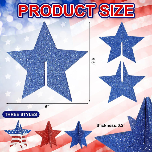6 Inch Patriotic Wooden Star Decor Red White Blue Labor Day Table Decoration